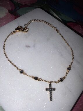 Swarovski Anklet Gold-Tone Women's Cross with Black Stones